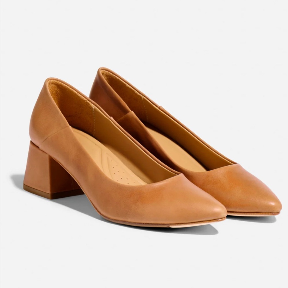 Nisolo Women's Fiorela Go-To Mid Block Heels‎ Shoes Caramel